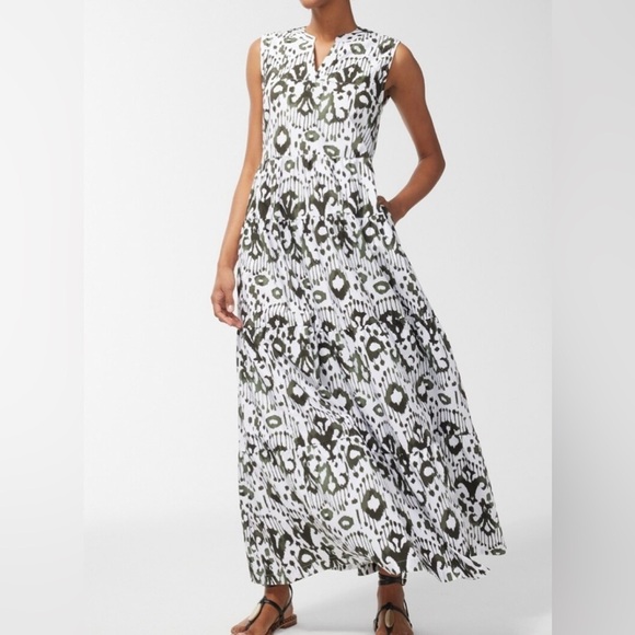 NWT Chico’s Ikat Tiered Sleeveless Maxi Dress Pima Cotton Size 4 - Picture 1 of 9